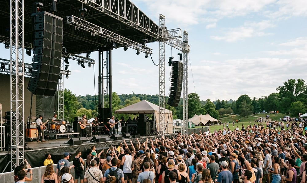 Festivalbühne mit Lautsprecheranlage