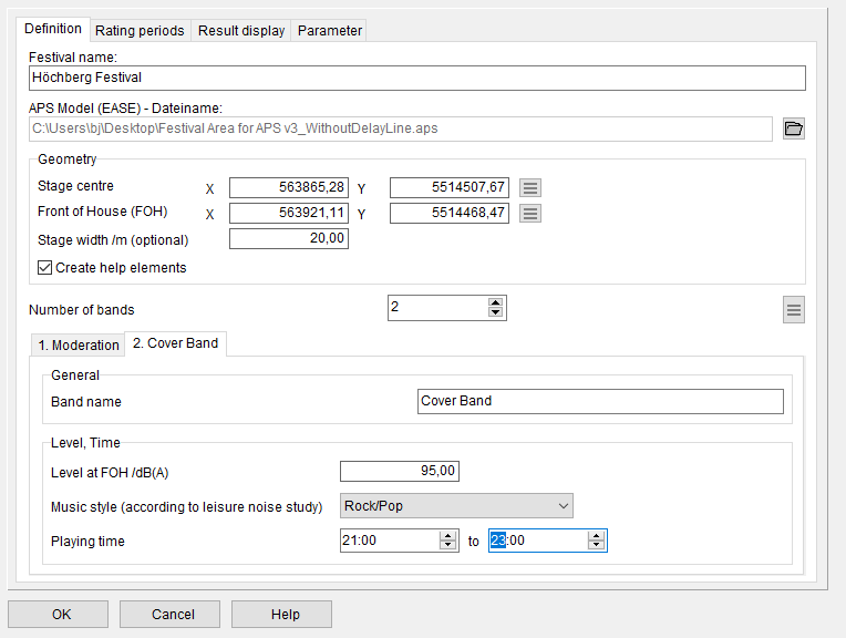 IMMI-Dialogfenster zur Definition der Parameter